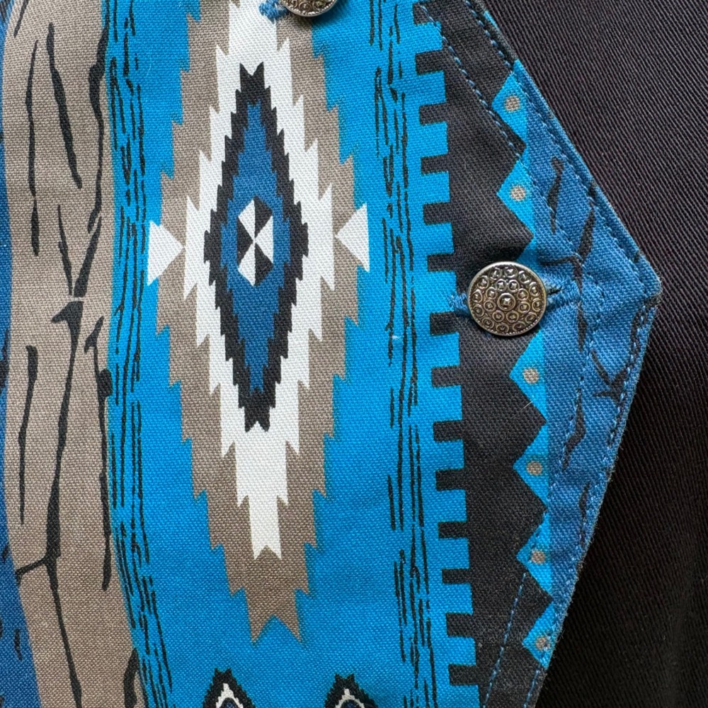 Cumberland Outfitters Western Shirt L Blue Black Southwestern Point Hem Cowgirl - Picture 4 of 10